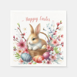 Easter Watercolor Rabbit Eggs and Flowers - Napkin
