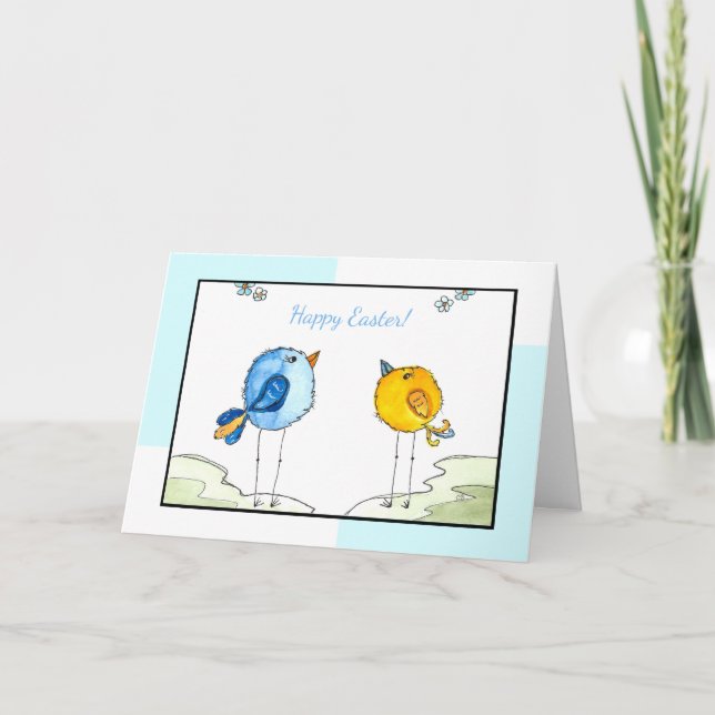 Easter Watercolor Whimsical Birds Card (Front)