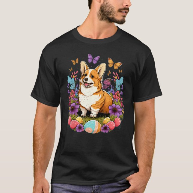 Easter Welsh Corgi Bunny Eggs Dog on Easter Welsh  T-Shirt (Front)