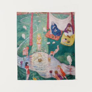 Easter Whimsical Celebration Scene Coloful Spring Tapestry