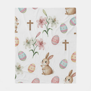Easter Whimsy – Seamless Bunny & Lily Pattern Fleece Blanket