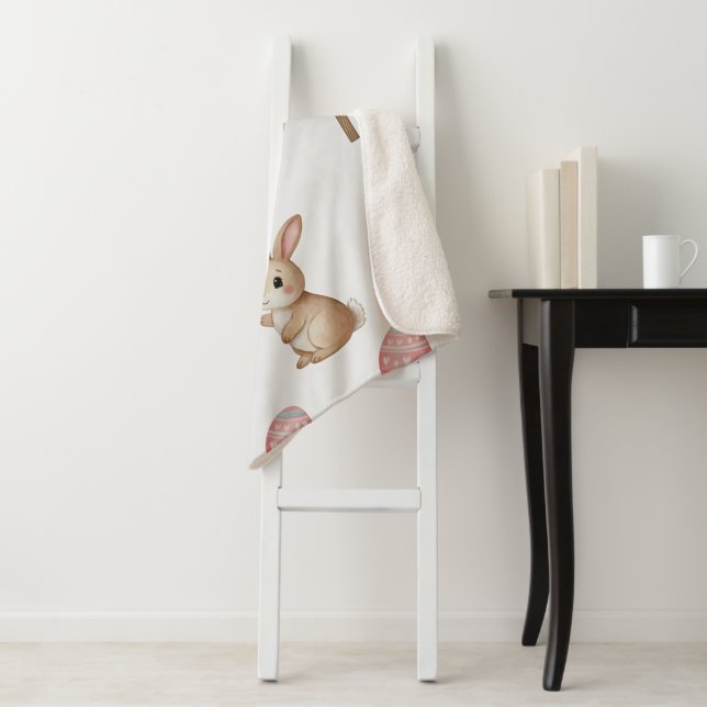 Easter Whimsy – Seamless Bunny & Lily Pattern Sherpa Blanket (In Situ)