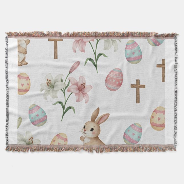 Easter Whimsy – Seamless Bunny & Lily Pattern Throw Blanket (Front)
