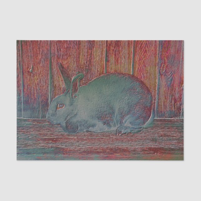 Easter White Bunny Rabbit Red Teal Wood Grain Tissue Paper (Front)