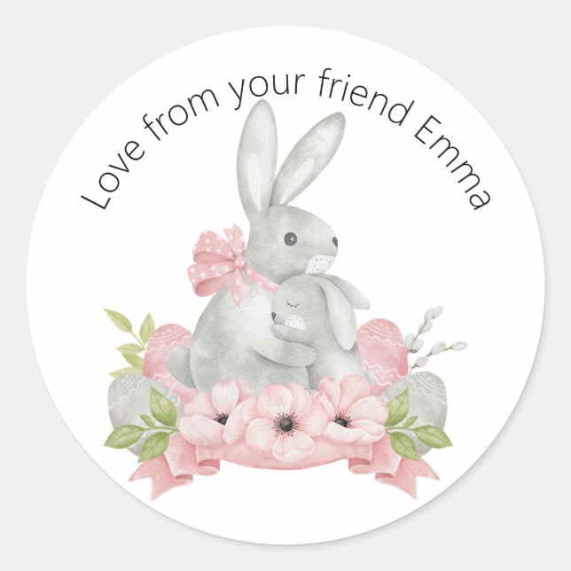 Easter wishes Bunny kisses Easter mum and child Classic Round Sticker (Front)