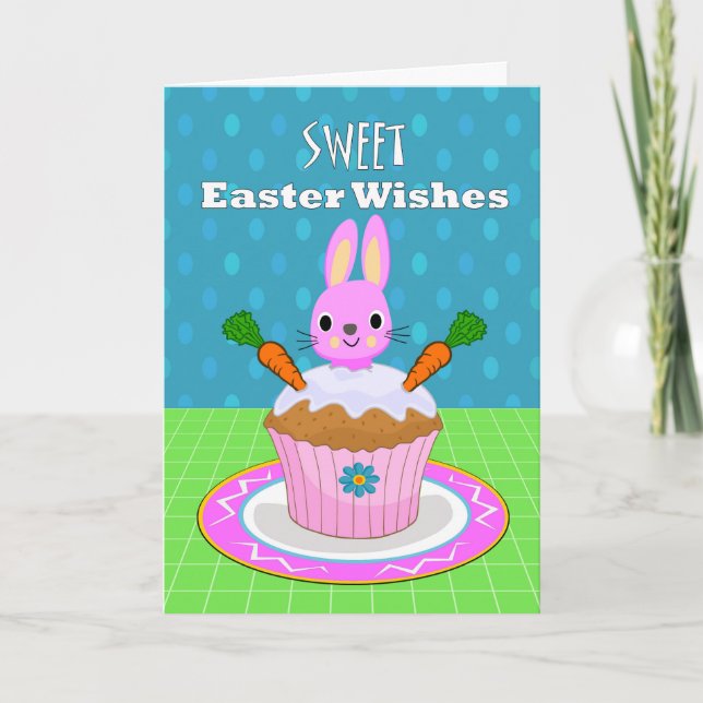 Easter Wishes for Granddaughter, Carrot Cupcake Holiday Card (Front)
