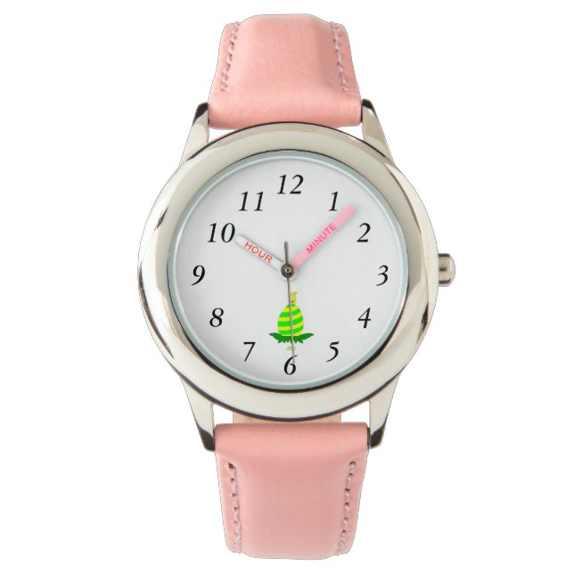 Easter Wishes Kids Pink Leather Strap Watch (Front)