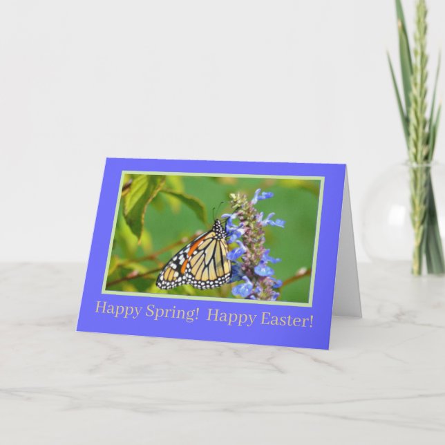 EASTER WISHES/MONARCH BUTTERFLY ON FLOWER/ CUSTIMO HOLIDAY CARD (Front)