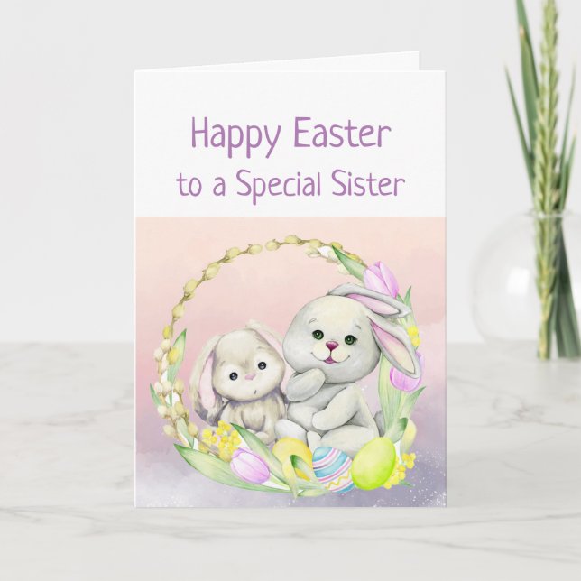 Easter Wishes SISTER Cute Animals Bunny  Card (Front)