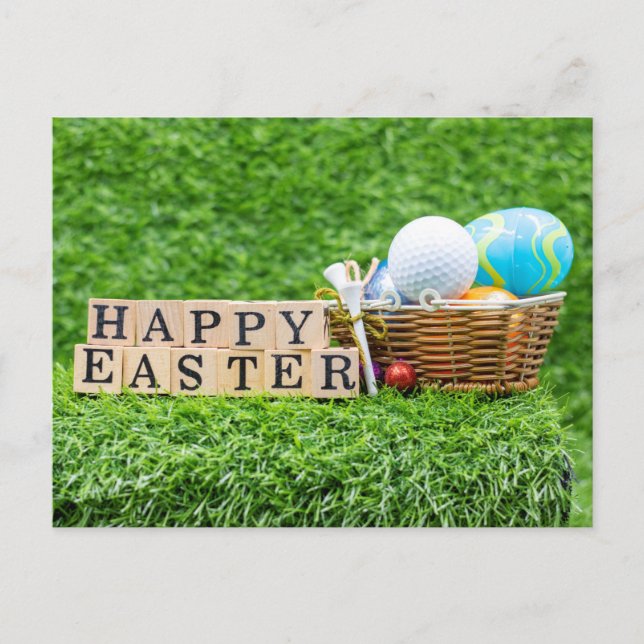  Easter with colourful eggs golf ball for golfer  Holiday Postcard (Front)