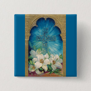 Easter With Cross and Lilies 15 Cm Square Badge