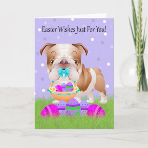 Easter With Little Bulldog With Easter Basket Holiday Card