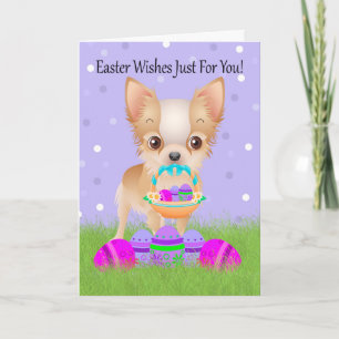 Easter With Little Chihuahua With Easter Basket Holiday Card