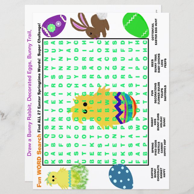 Easter Word Search Activity Paper (Front/Back)