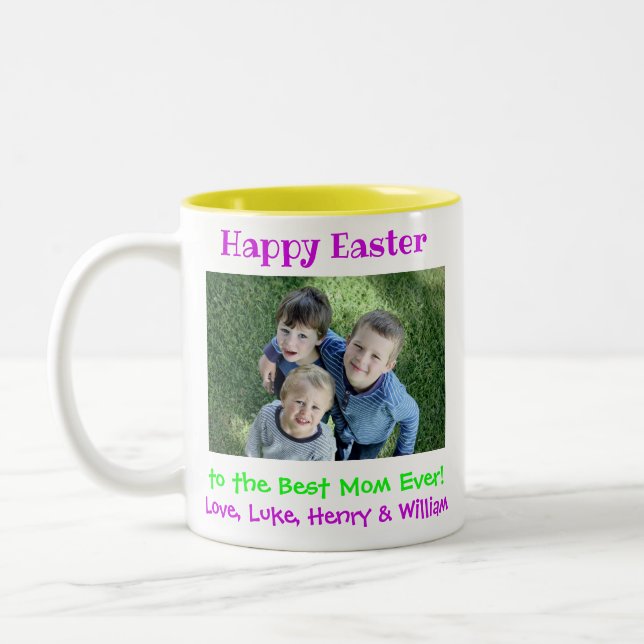 Easter World's Best Mum Ever Kids Photo Two-Tone Coffee Mug (Left)