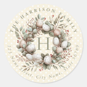 Easter Wreath Personalised Name Round Stickers