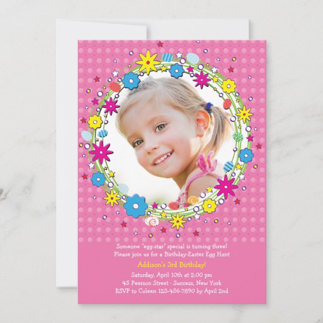 Easter Wreath Photo Birthday Party Invitation (Front)