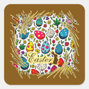 Easter Wreath – Spring Bunny - Autocolante Square Sticker