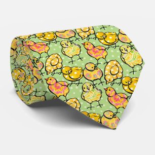 Easter Yellow Chicks on Green Pattern Tie
