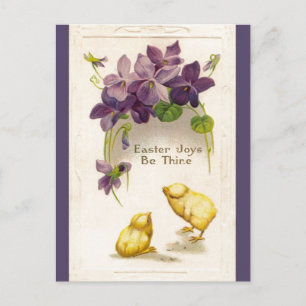 Easter - Yellow Chicks & Violets Antique Postcard