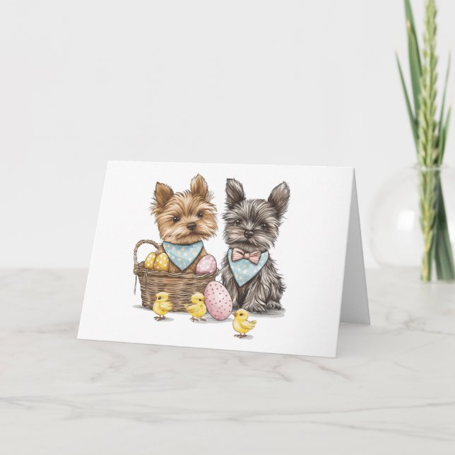 Easter Yorkshire Terrier Dogs Card (Front)