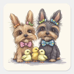 Easter Yorkshire Terrier Dogs Square Sticker
