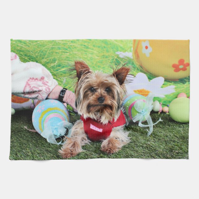 Easter - Yorkshire Terrier - Sassy Tea Towel (Horizontal)