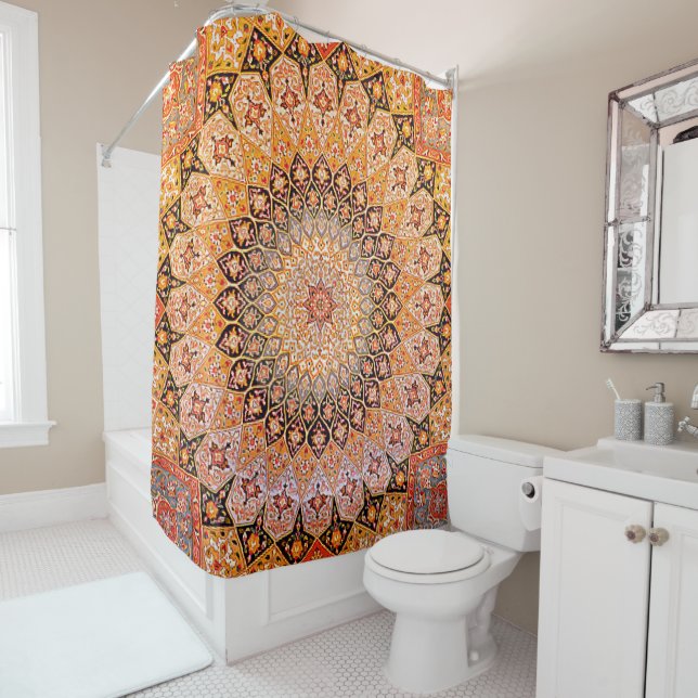 Eastern Accent Vintage Persian Carpet Pattern Shower Curtain (In Situ)