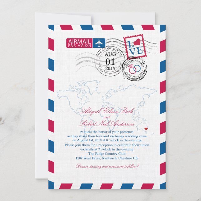 Eastern Austraila Airmail Wedding Invitation (Front)