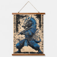 Eastern Blue Dragon Samurai Warrior - Japanese Ink