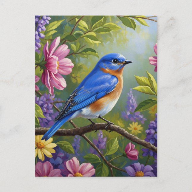 Eastern Bluebird flowers Postcard (Front)