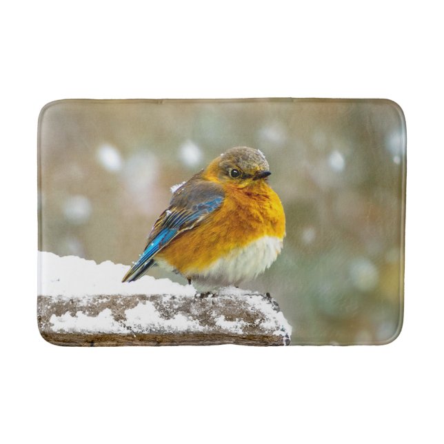 Eastern Bluebird in Snow - Original Photograph Bath Mat (Front)