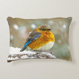 Eastern Bluebird in Snow - Original Photograph Decorative Cushion