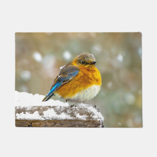 Eastern Bluebird in Snow - Original Photograph Doormat