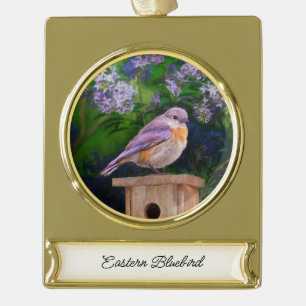 Eastern Bluebird in Snow - Original Photograph Gold Plated Banner Ornament