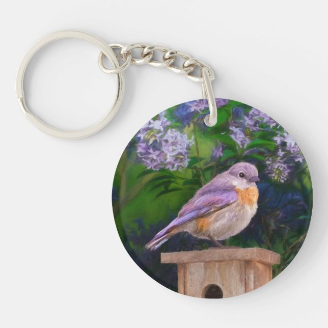 Eastern Bluebird in Snow - Original Photograph Key Ring (Front)