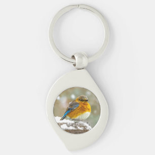 Eastern Bluebird in Snow - Original Photograph Key Ring