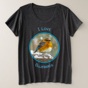 Eastern Bluebird in Snow - Original Photograph Plus Size T-Shirt