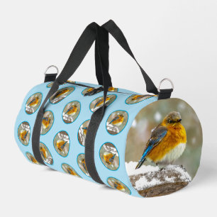 Eastern Bluebird in Snowstorm Original Photograph Duffle Bag