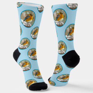 Eastern Bluebird in Snowstorm Original Photograph Socks