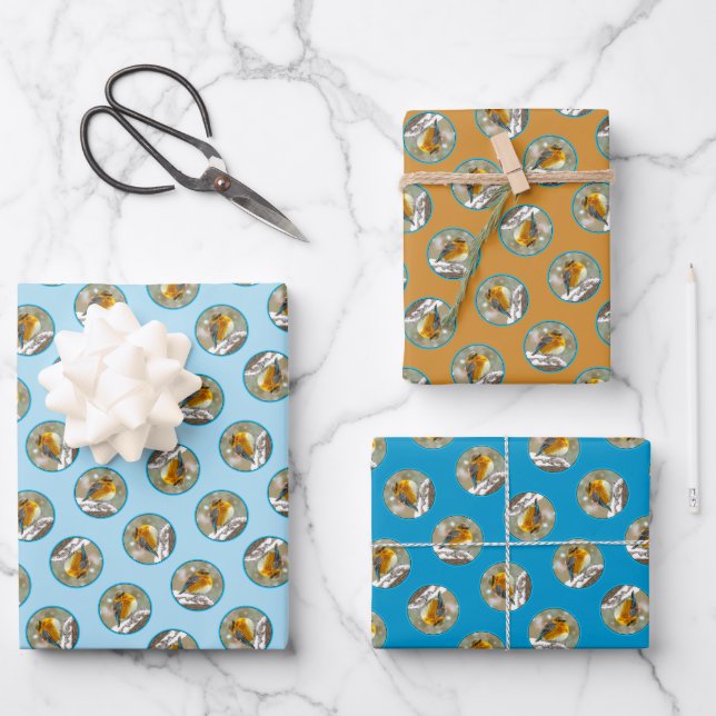 Eastern Bluebird in Snowstorm Original Photograph Wrapping Paper Sheet (Front)
