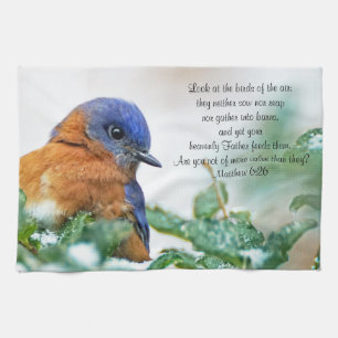 Eastern Bluebird Kitchen Towel Matthew 6:26