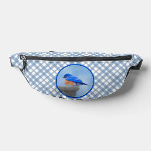 Eastern Bluebird on Birdbath Original Bird Art Bum Bags