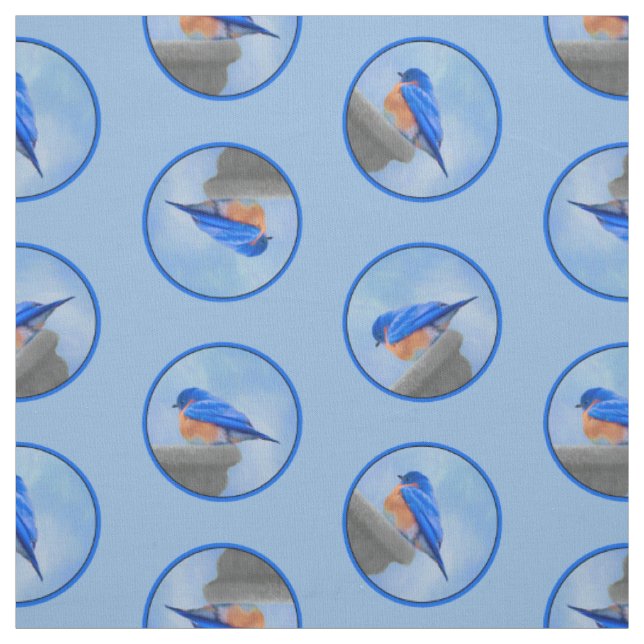 Eastern Bluebird on Birdbath Original Bird Art Fabric (Swatch)