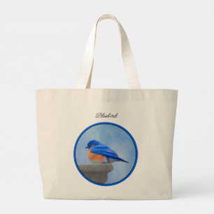 Eastern Bluebird on Birdbath Original Bird Art Large Tote Bag