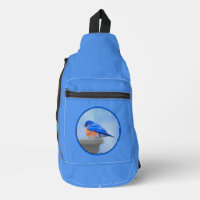 Eastern Bluebird on Birdbath Original Bird Art