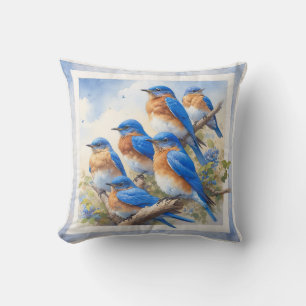 Eastern Bluebirds Perched REF26 - Watercolor Cushion