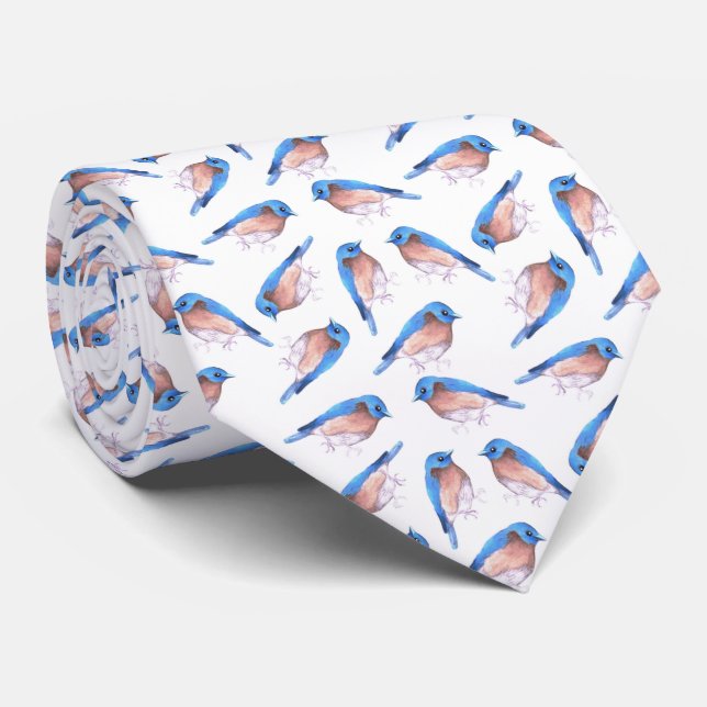 Eastern bluebirds watercolor cute birds tie (Rolled)