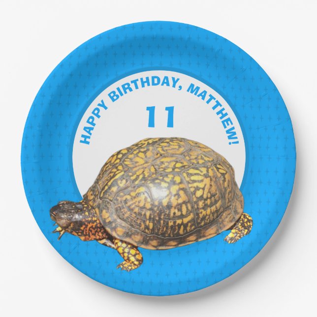 Eastern Box Turtle Bright Blue Personalised Paper Plate (Front)