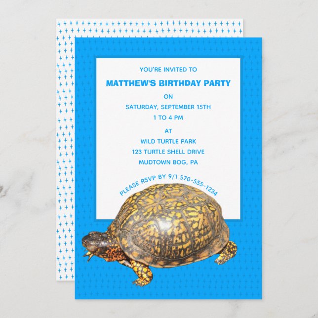 Eastern Box Turtle Photo Custom Birthday Party Invitation (Front/Back)